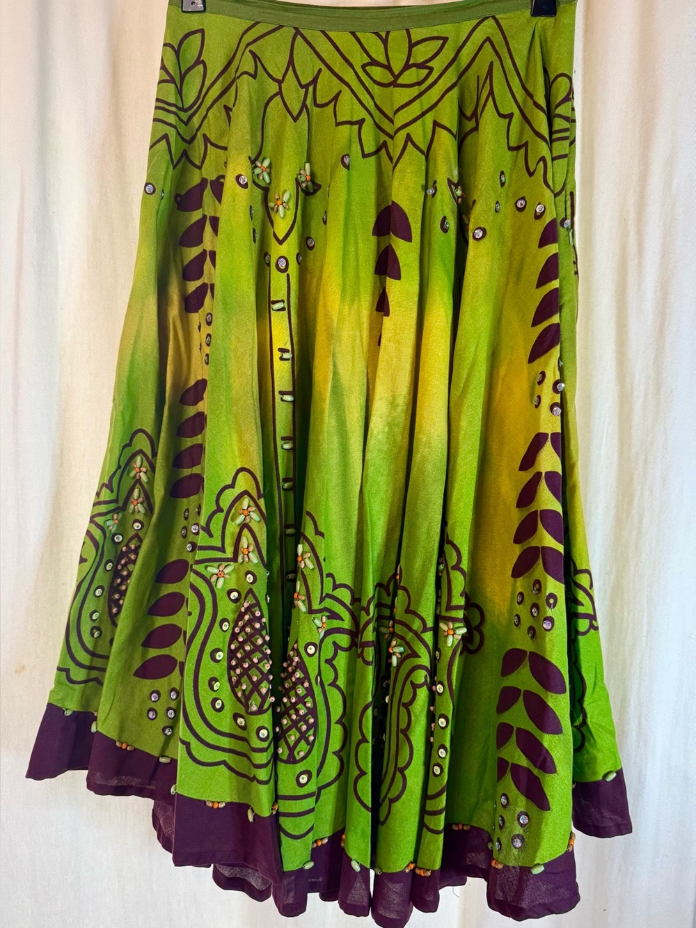 Lapis Green & Purple Patterned Circle Skirt